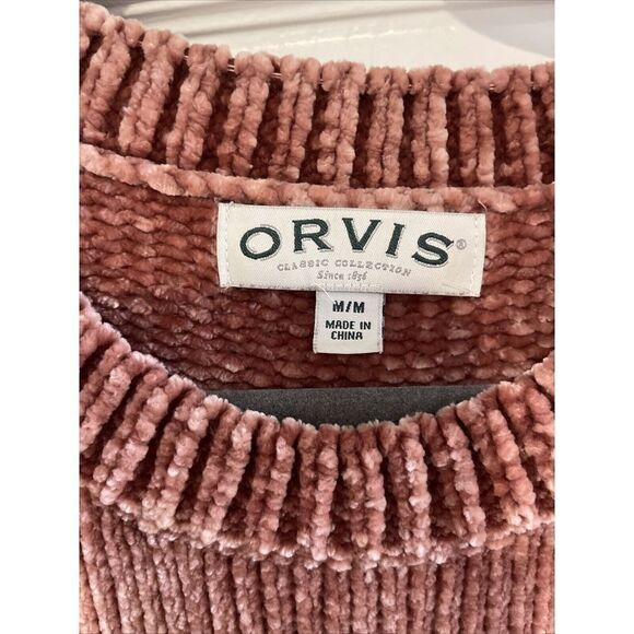 Bundle Of 2 ORVIS Chenille Sweaters Navy BLUE & Mauve Size M Cozy Super Soft - Picture 4 of 4